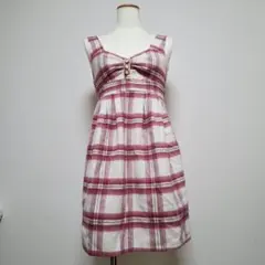 【希少】リズリサ　チェック柄ミニワンピース　ウール　リボン　y2k　旧タグ