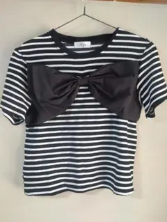 Myu ボーダー リボン 半袖 Tシャツ ブラックのサムネイル
