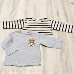 H＆М グレー　テディベア　ボーダー　長袖カットソー　74 70cm 80cm