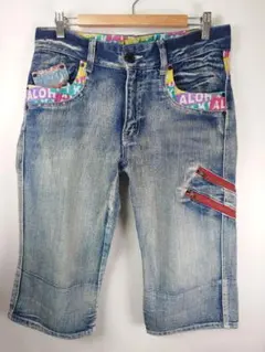 PIKO デニムショーツ ショートパンツ L Y2K 赤ジップ サーフのサムネイル
