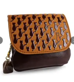 新品 古都印伝 Cats ダークブラウン 漆 フラップ がま口財布 日本製