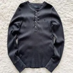 美品 ラルフローレン ヘンリーネック 長袖Tシャツ ポニー刺繍 リブ編み
