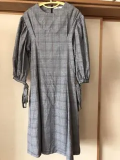 グレンチェック七分袖ワンピース