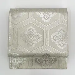 袋帯 正絹 昼夜帯 花菱 亀甲 菱 シルバー 吉祥文様 全通柄 銀 赤 ゴールド