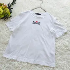 ドンナウーノ　Tシャツ　(40)　白　綿混　日本製　ハート　翼　大人可愛い　カジ