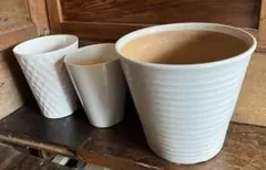 ホワイト シンプル　陶器鉢　植木鉢　プランター 3個セット大きめ