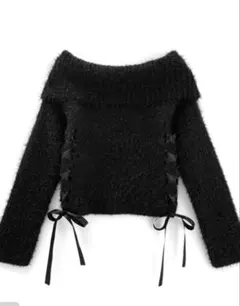 新品未開封 レースアップオフショルラメシャギーニットトップス 即購入⭕️ 早い者勝