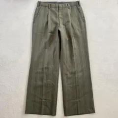 vintage 日本製 スラックス ワイドパンツ 2タック オリーブ チェック