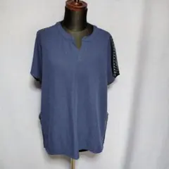 ネイビー Vネック 半袖Tシャツ ストライプ