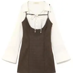 andmary Betty layered check dress brown