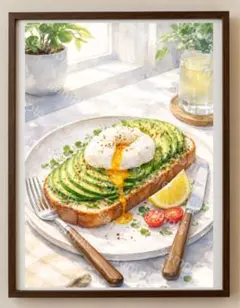 【水彩画アート】朝光にほどけるアボカドトースト 2L版写真用紙