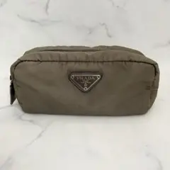 PRADA ポーチ ナイロン 三角ロゴ カーキ 化粧ポーチ バニティ
