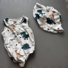 恐竜柄ロンパース・帽子セット