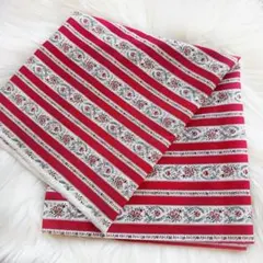 コットンこばやし／花柄ボーダー／レッド／ツイル生地