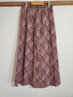 フレアロングスカート 赤系チェック柄