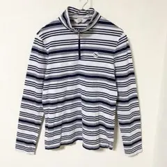 【アダバット】ゴルフウェア ポロシャツ ランダムボーダー ハーフジップロゴ有38のサムネイル