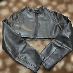 SHEIN ブラックレザークロップドジャケット