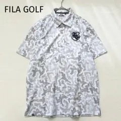 【フィラゴルフ】半袖ポロシャツ　L　スポーツウェア　総柄　モノトーン　美品