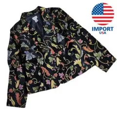 ヨーロピアン花柄 ゴブラン織り ジャケット 黒 総柄 USA古着 68318