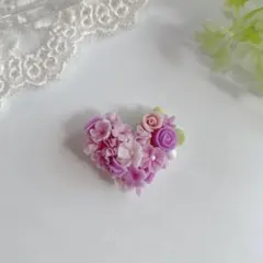 843可憐な♡レジンヘアゴム ハート パープルブーケ マトリカリア