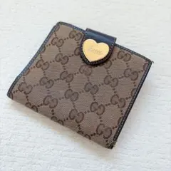 GUCCI☆長財布☆キャンバス×レザー☆ラブリーハート☆ベージュ×茶色系