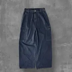 極太 2タック ワイドデニム カーゴパンツ バギー Y2K 韓国 L インディゴ