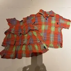 Moujonjon フリルトップス100cmとシャツ90cmペアコーデ