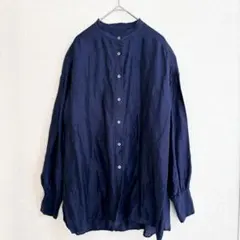 ㋫*m様 b5 良品 中川政七商店 麻混 長袖ブラウス/シャツ ネイビー