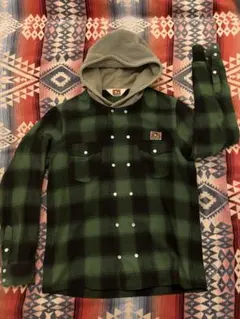 BEN DAVIS フード付きネルシャツ グリーン/ブラック　Ｌサイズ