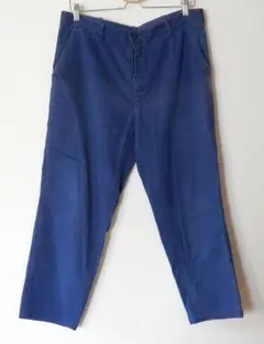 ユーロ古着　ワークパンツ　ブルー HBT フランス ドイツ クロップド 80s