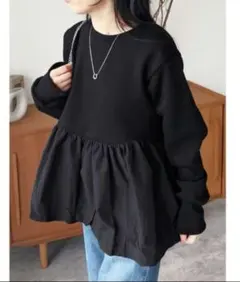 reca ぺプラムスウェットプルオーバー　ブラック　裏起毛