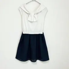 美品 リランドチュール ドッキングワンピース ニット シアー 紺 白 夏 Sのサムネイル
