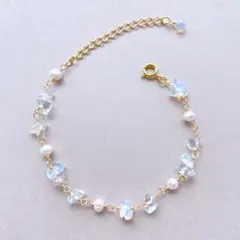 淡水パールとシンセティックオパールのブレスレット　k16gp 誕生石