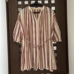 美品　LOWRYS FARM ストライプ柄3WAYシャツワンピース　サイズFのサムネイル
