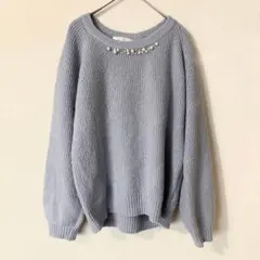 grove グローブ　ニット　セーター　プルオーバー パール　ビジュー ラメ M
