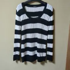 ストライプデザイン 長袖ニット Lサイズ