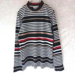 グローヴ ストライプ L ハイネック 長袖ニットセーター 太ボーダー 秋 白黒