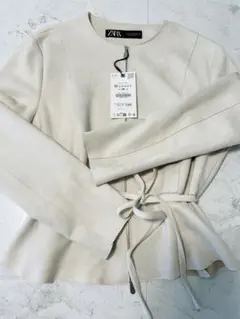 新品　ZARA ノーカラージャケット M スウェード　ジップアップ