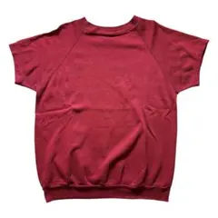 Vintage カットオフ ラグラン 半袖スウェット 無地 レッド