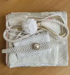 袋帯 ホワイト 帯揚げ 帯締め パール レース セット