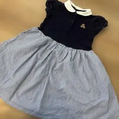 ネイビーのテディベア刺繍ワンピース