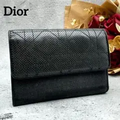 【美品】Dior ディオール カナージュ 二つ折り財布 パンチング レザー 黒のサムネイル