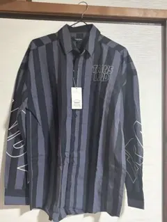 Doublefocus グレー/ブラックストライプ 長袖シャツ L