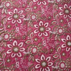 ブロックプリント インド綿 ハギレ アジアン エスニック ピンク系 ボタニカル柄