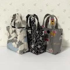 ちっちゃなトートバッグ3個セット　波乗り猫柄　唐草猫柄　ブサかわ猫　ハンドメイド