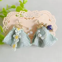 #4 ハンドメイド 大ぶりピアス イヤリング インド刺繍リボン