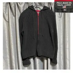 【黒×赤】ポロジーンズ ラルフローレン 厚手 リブニット ジップパーカー S