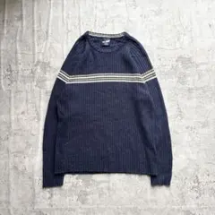 ボーダーニット セーター XL ネイビー ラグラン ビッグシルエット ゆるだぼ