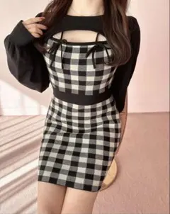 ♥evelyn♥リボンチェックタイトOP ブラック 黒 ワンピース 量産型 地雷