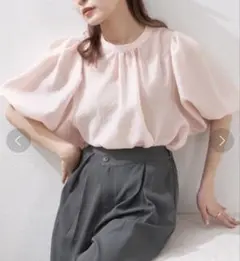 【美品】VANNIE U シアーふくりブラウス　桜ピンクのサムネイル